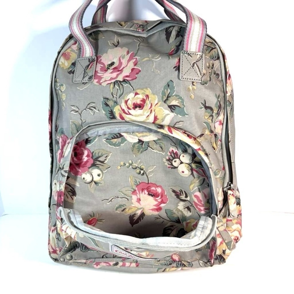 Cath Kidston Anemone Multi Pocket Backpack W/13" Travel Bag Rose Print Gray Pink - Picture 5 of 9